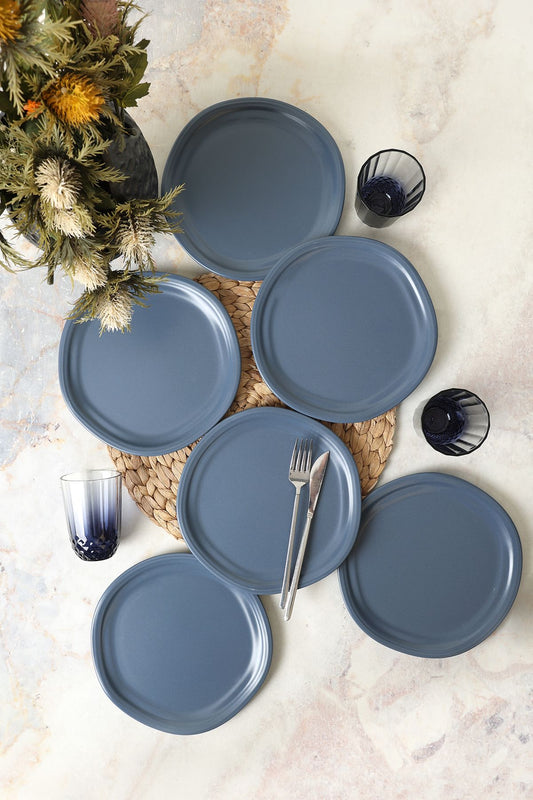 Matte Blue Bloom Cake Plate 24 Cm 6 Pieces