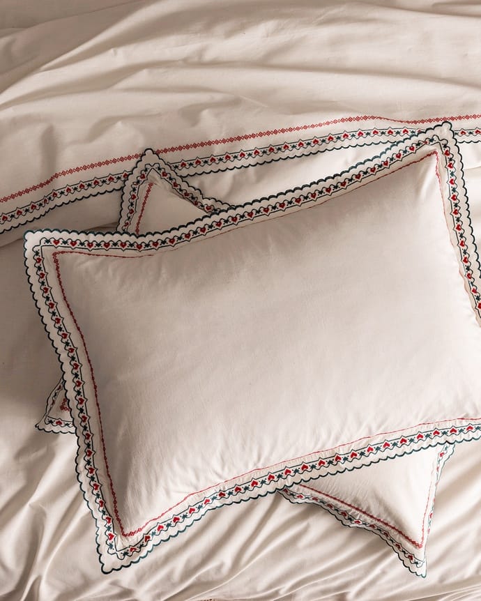 Gao Double 100% Cotton Embroidered Washed Sheet Duvet Cover Set - Ecru