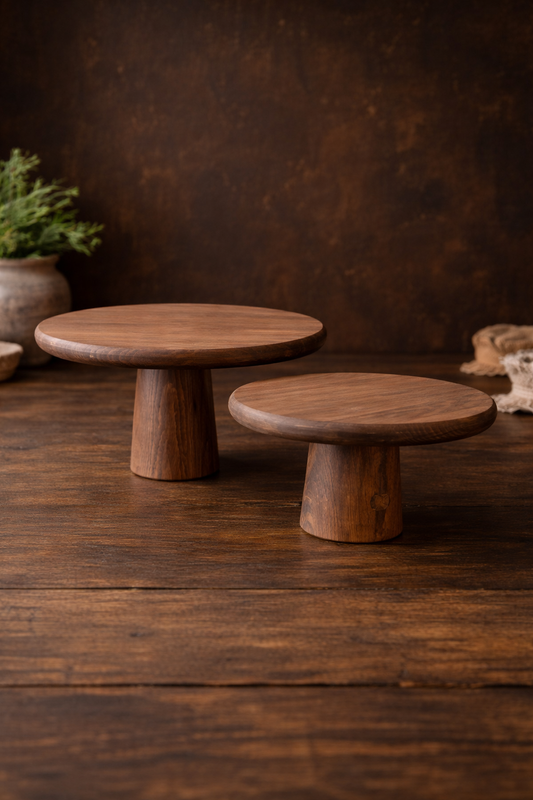 2 Piece Wood Serving Pedestal Stand