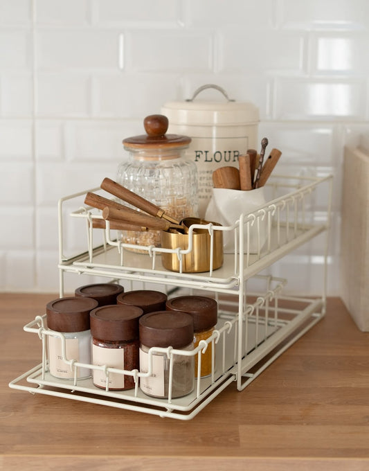 Two Layer Metal Drawer Organizer - Cream