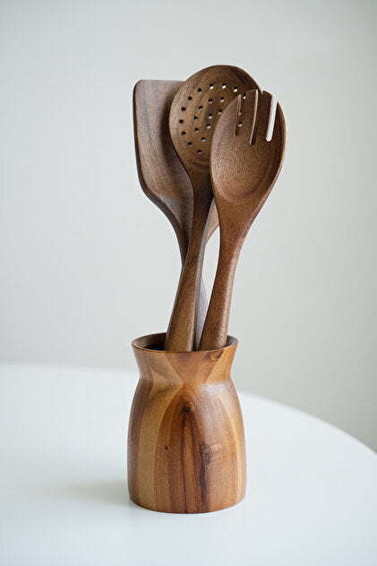 Arven Acacia Wood Kitchen Utensil Set with Stand – 5 Piece