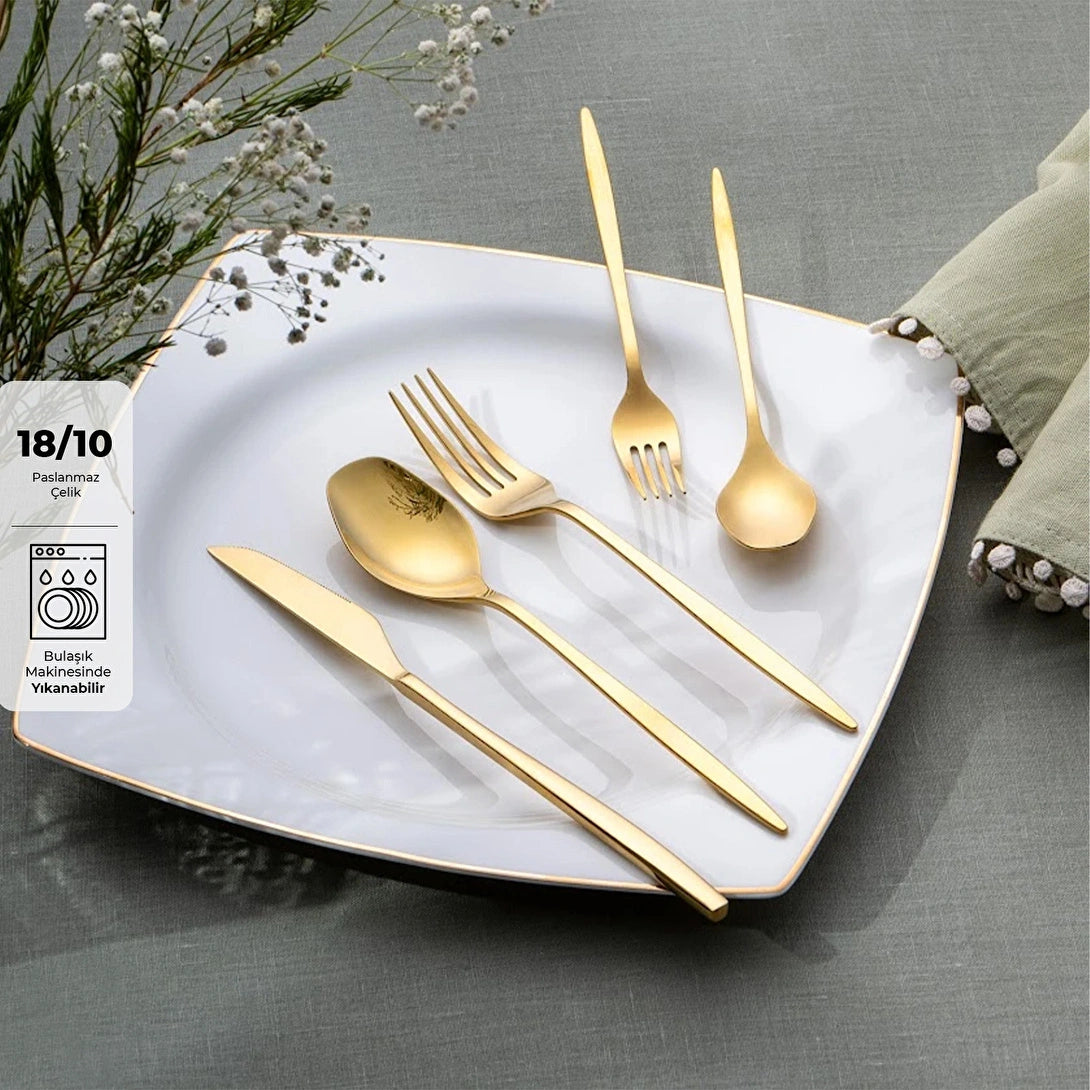 Emsan Alisa Glossy Gold 60-Piece 12-Person Cutlery Set