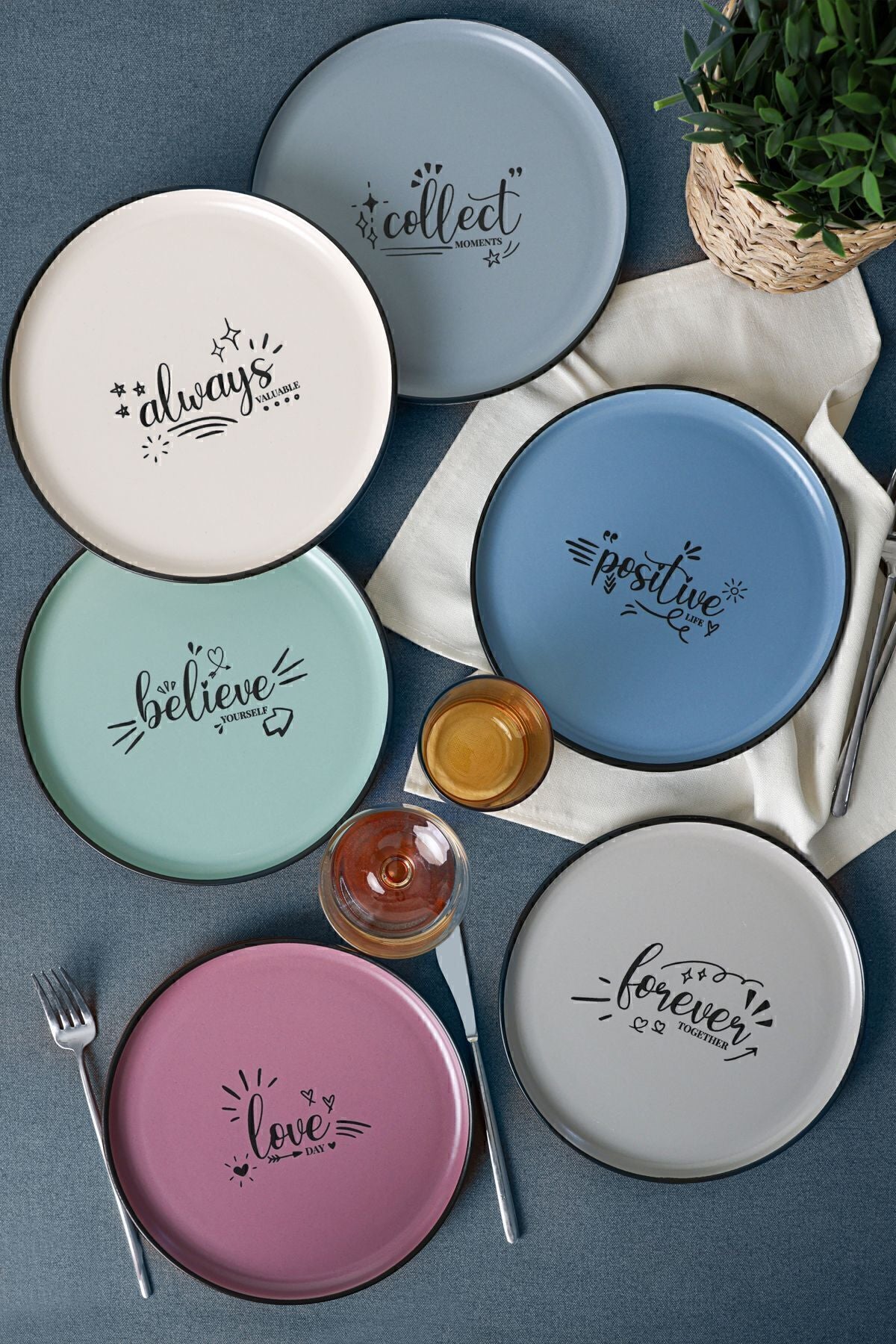 Rainbow Motto Nordic Cake Plate 22 cm 6 Pieces