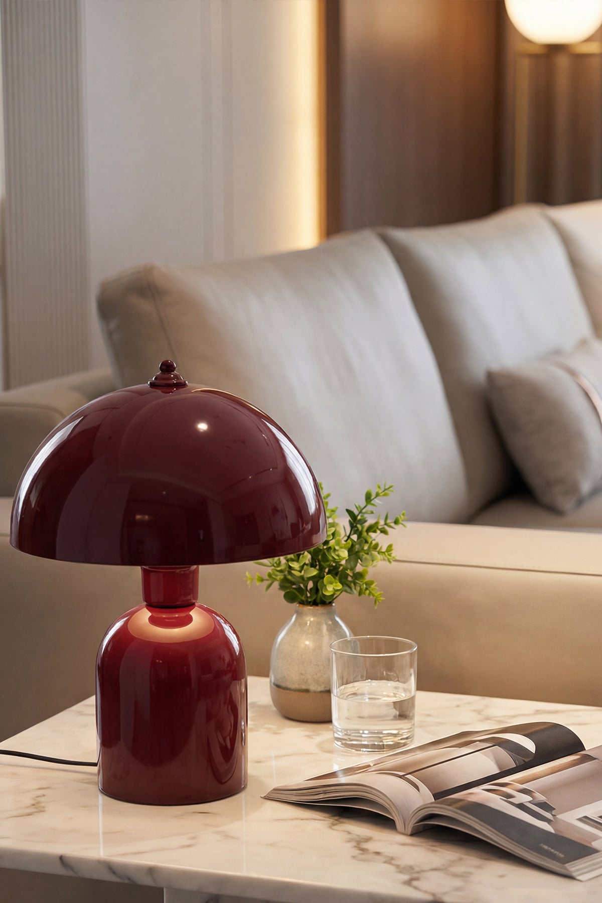 Luna Mushroom Metal Table Lamp – Burgundy
