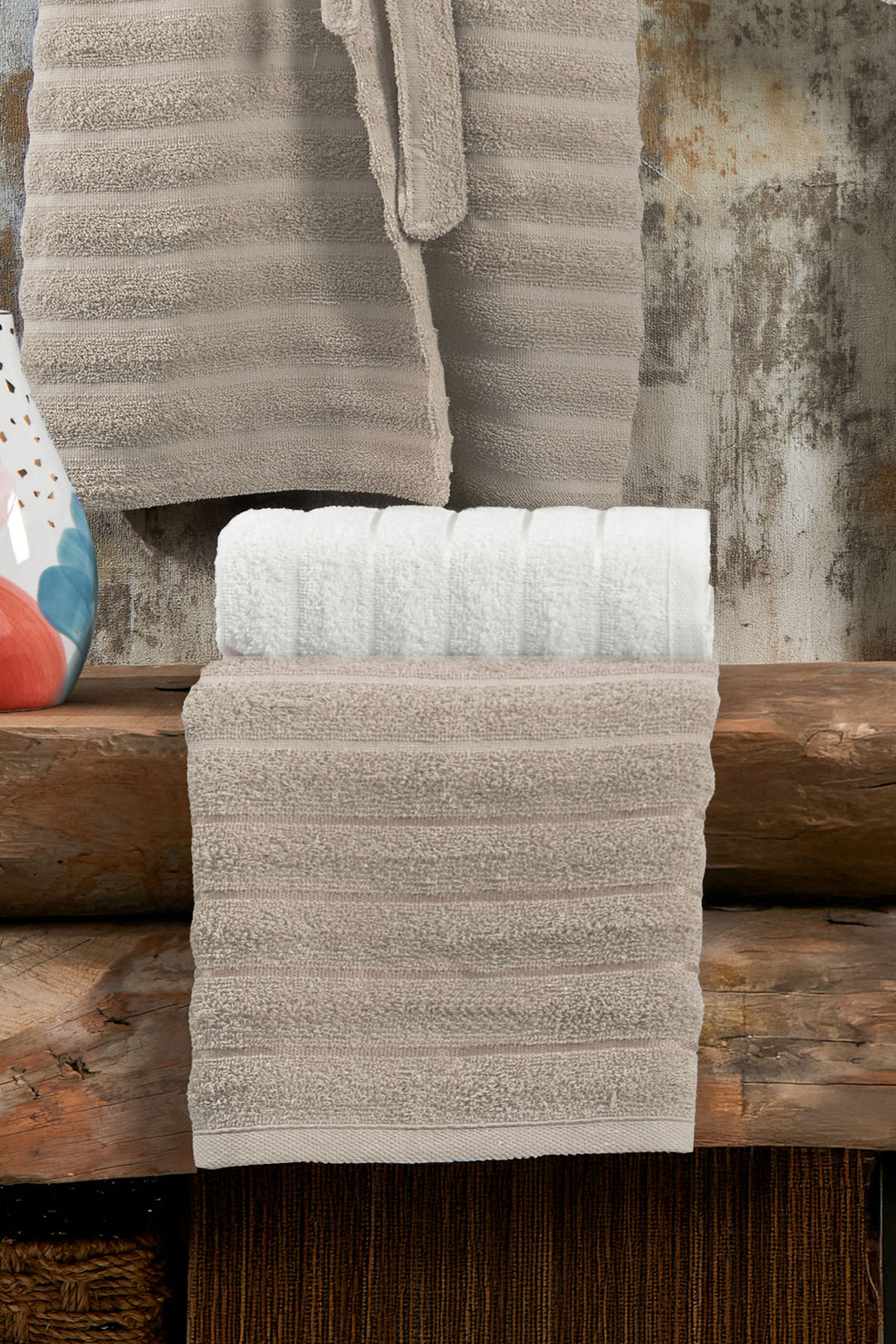 Soft Bathrobe Family Set, 4-Piece Hammam Set (70x135 cm), Beige-Cream