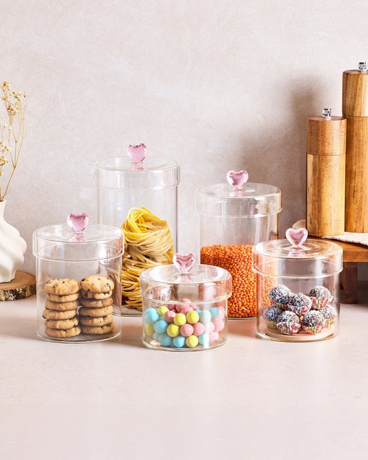 Hearts 5 Piece Glass Jar set