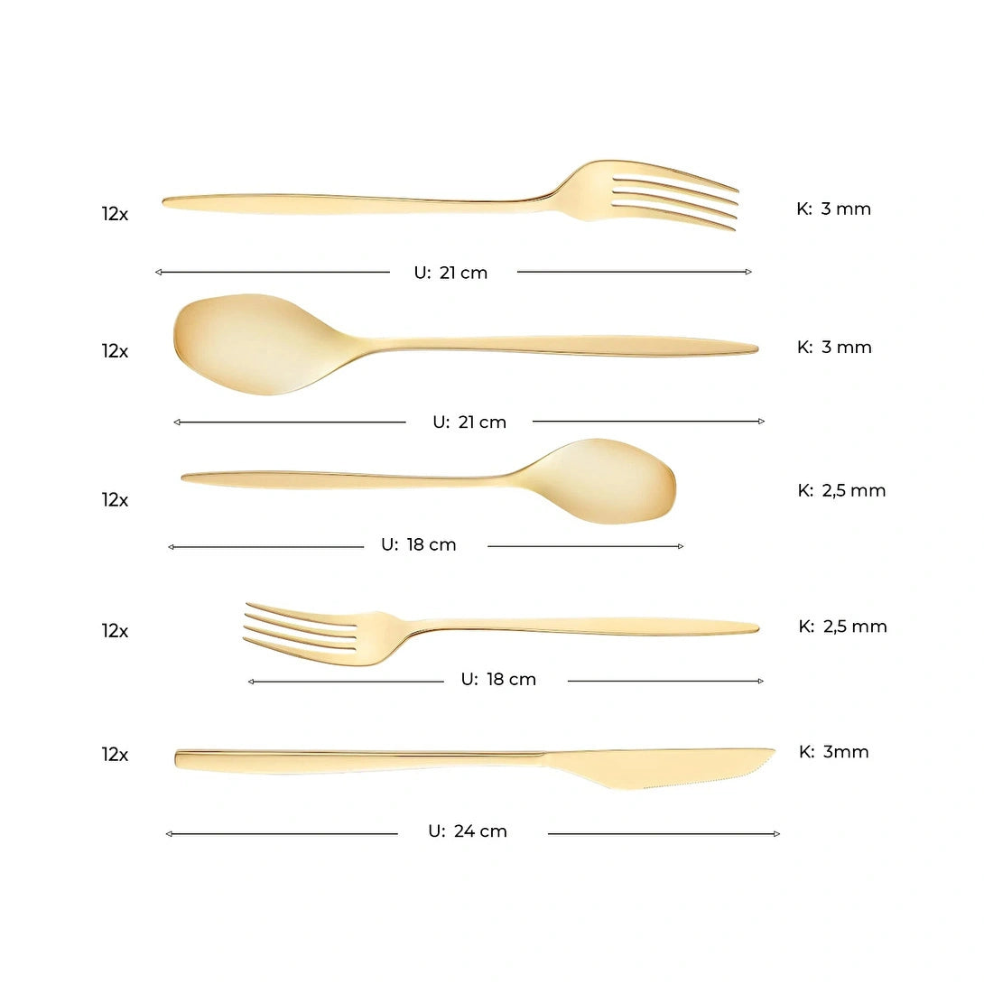 Emsan Alisa Glossy Gold 60-Piece 12-Person Cutlery Set