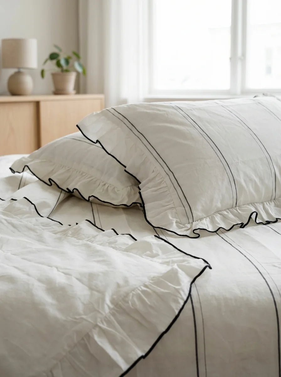 Elara Ruffle Duvet Cover Set – Ivory