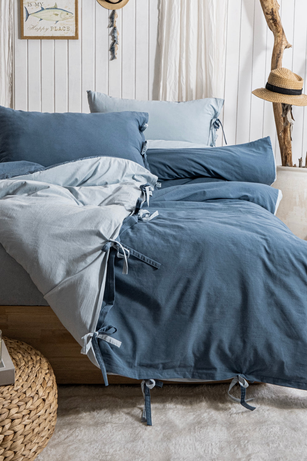 Colorful Washed Cotton Duvet Cover Set – Blue & Light Blue