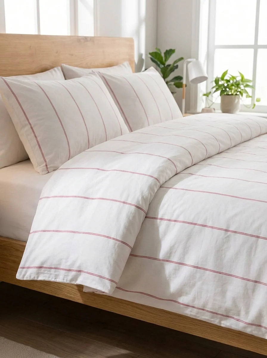 Elara Striped Duvet Cover Set – Red