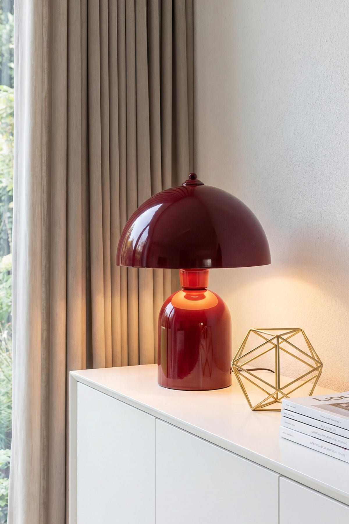 Luna Mushroom Metal Table Lamp – Burgundy