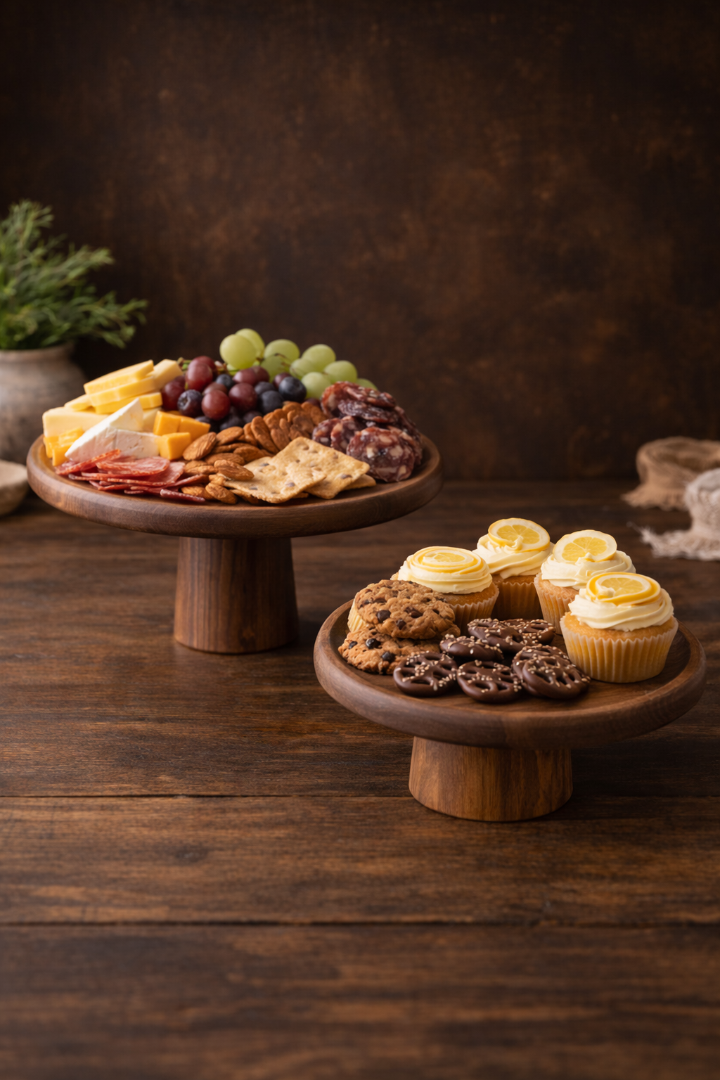 2 Piece Wood Serving Pedestal Stand