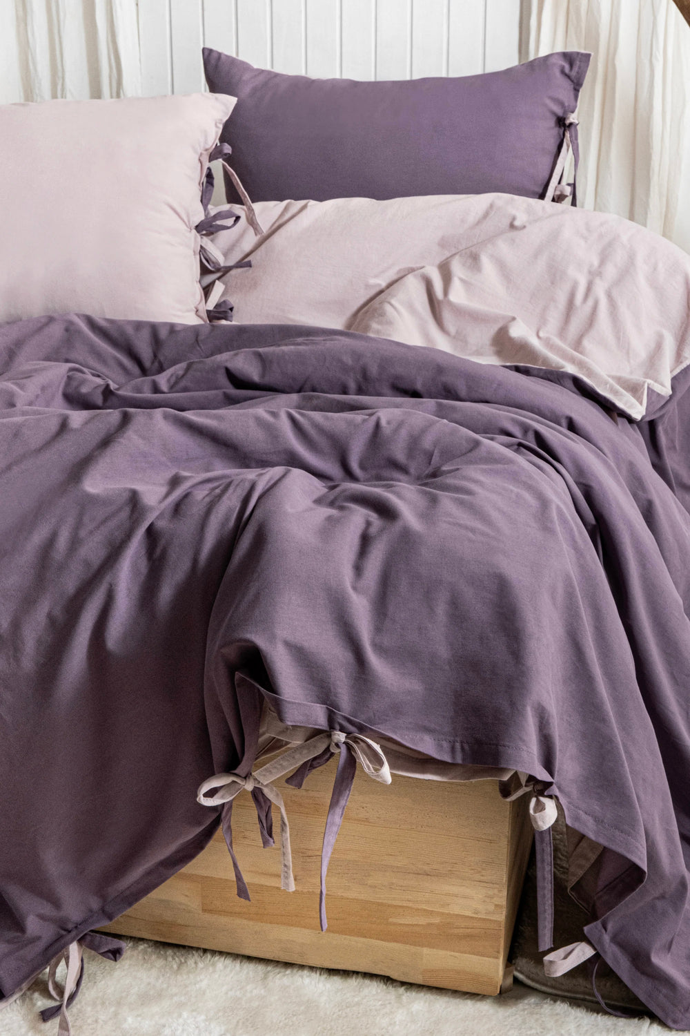 Colorful Washed Cotton Duvet Cover Set – Purple & Lilac