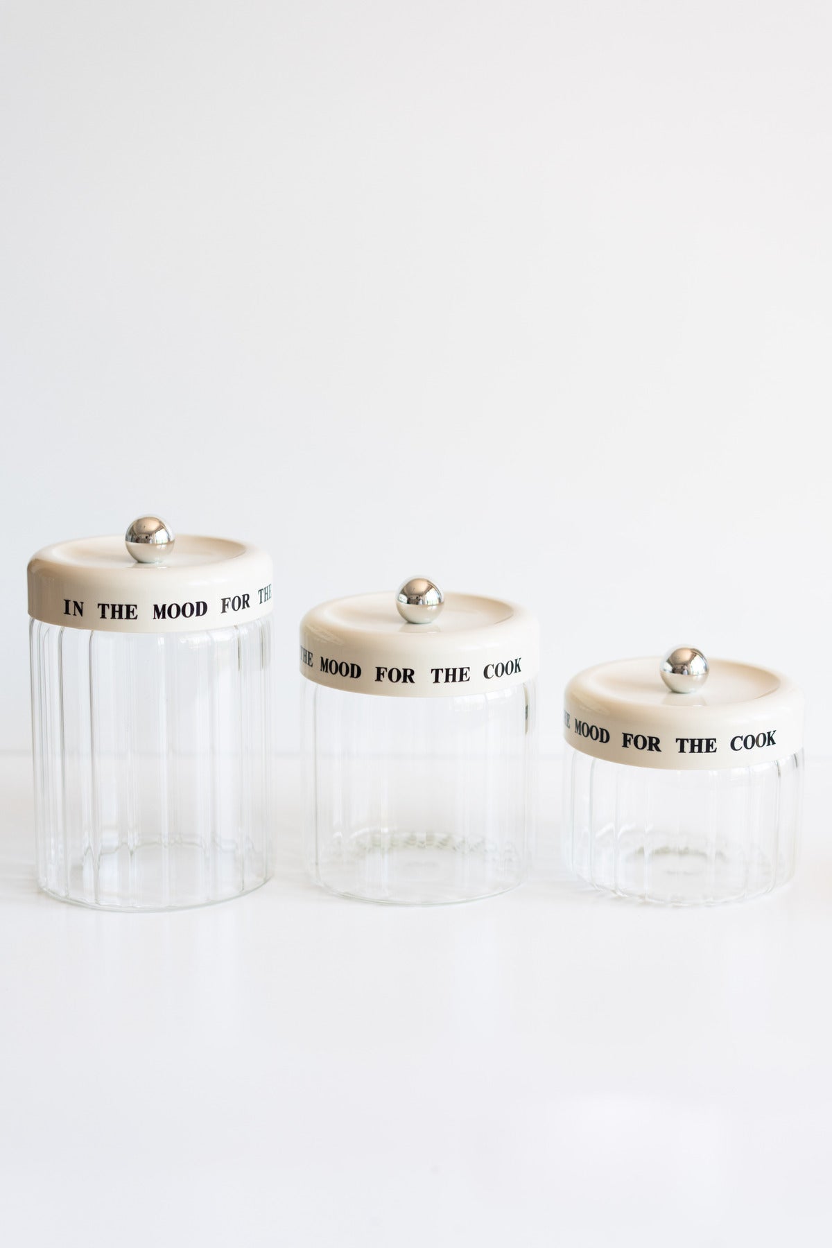 3 Piece Glass Jar Set with Beige Vacuum Lid