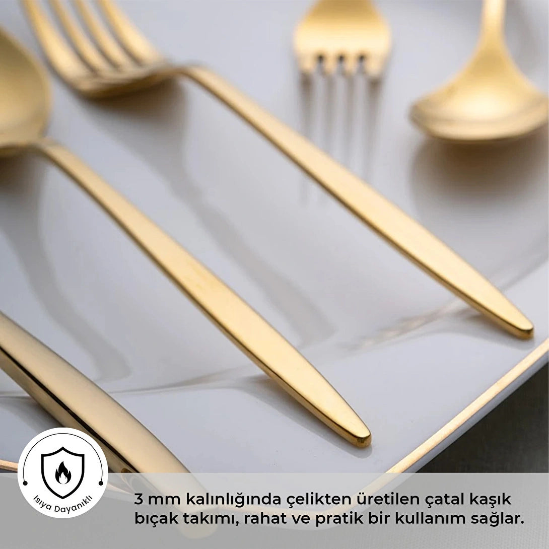 Emsan Alisa Glossy Gold 60-Piece 12-Person Cutlery Set