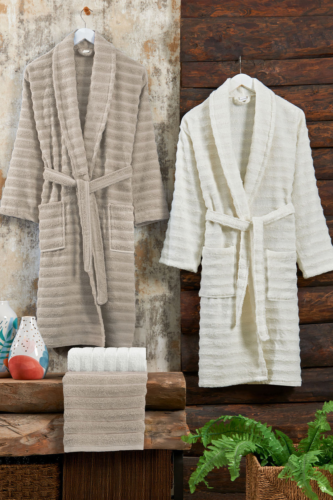 Soft Bathrobe Family Set, 4-Piece Hammam Set (70x135 cm), Beige-Cream