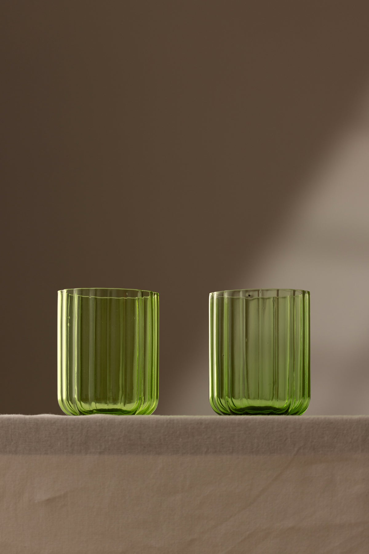 Flower Handmade Self-Colored 2-Piece Water Glass Set, Green, 450 cc