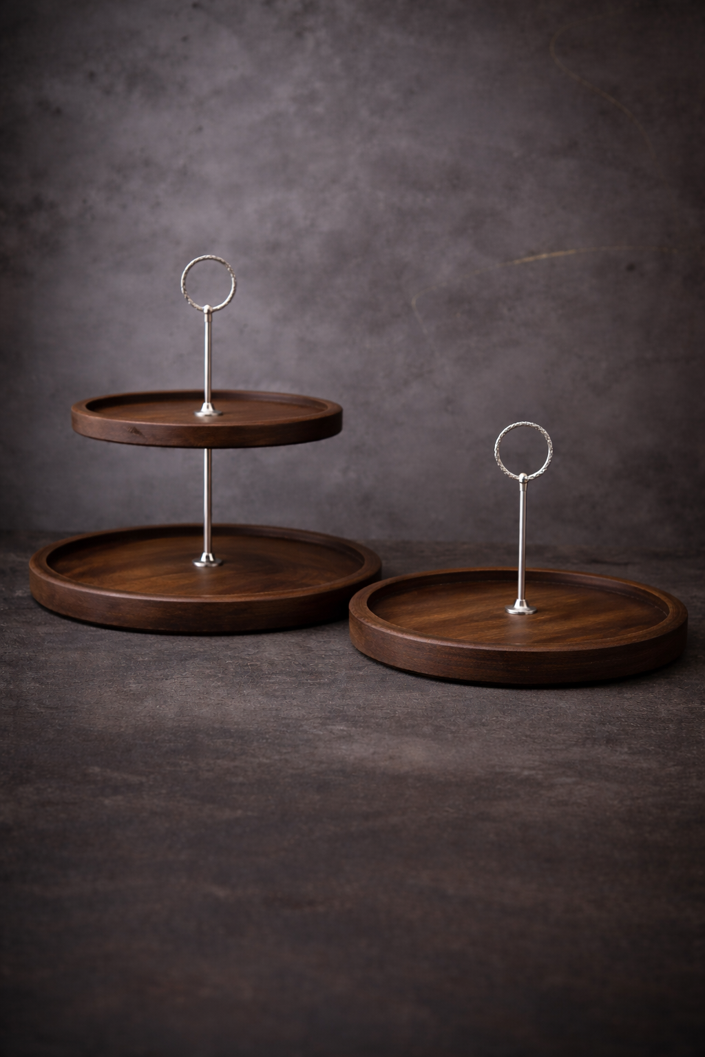 Handcrafted Wooden Presentation Stand 2 Piece Set - Silver