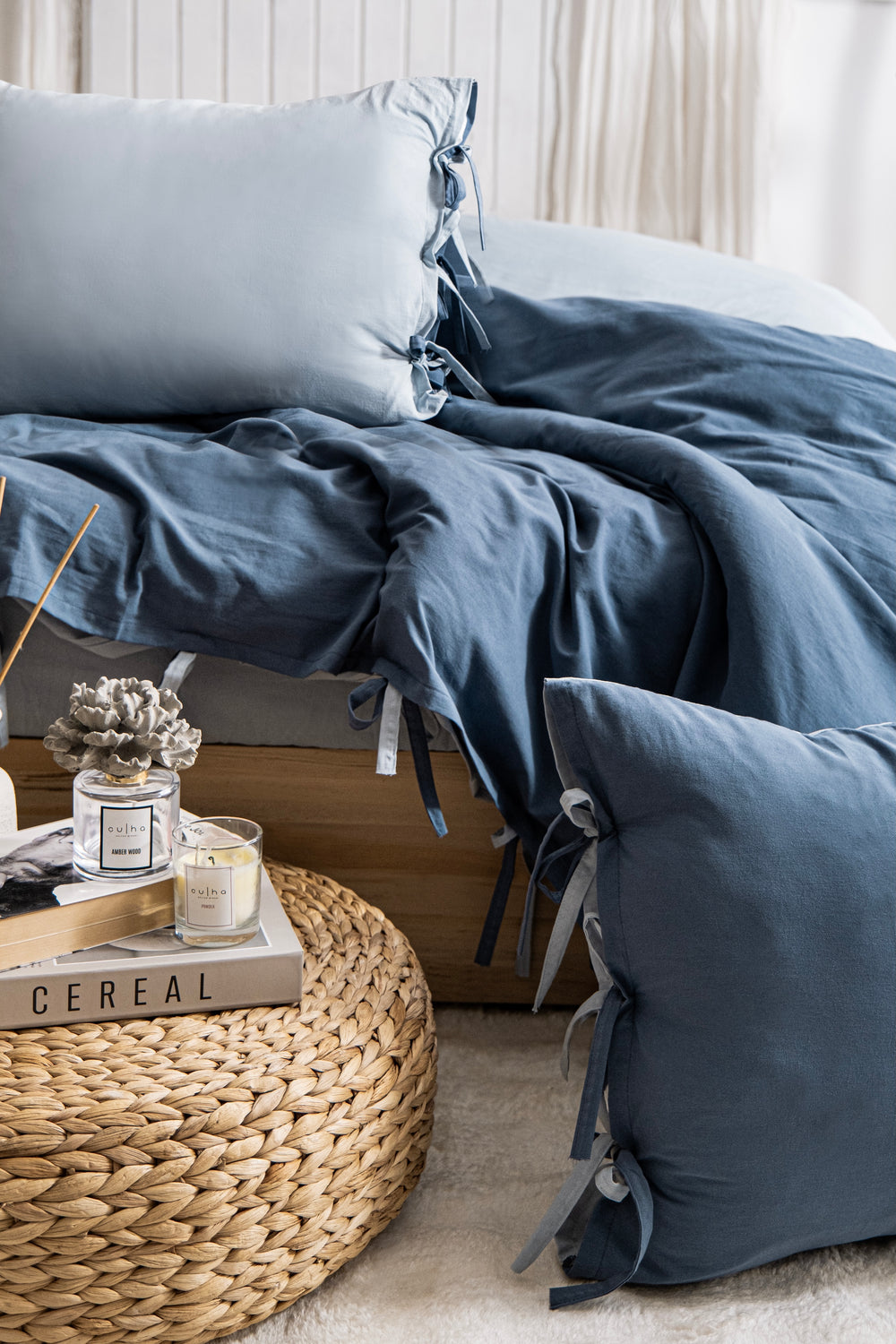 Colorful Washed Cotton Duvet Cover Set – Blue & Light Blue