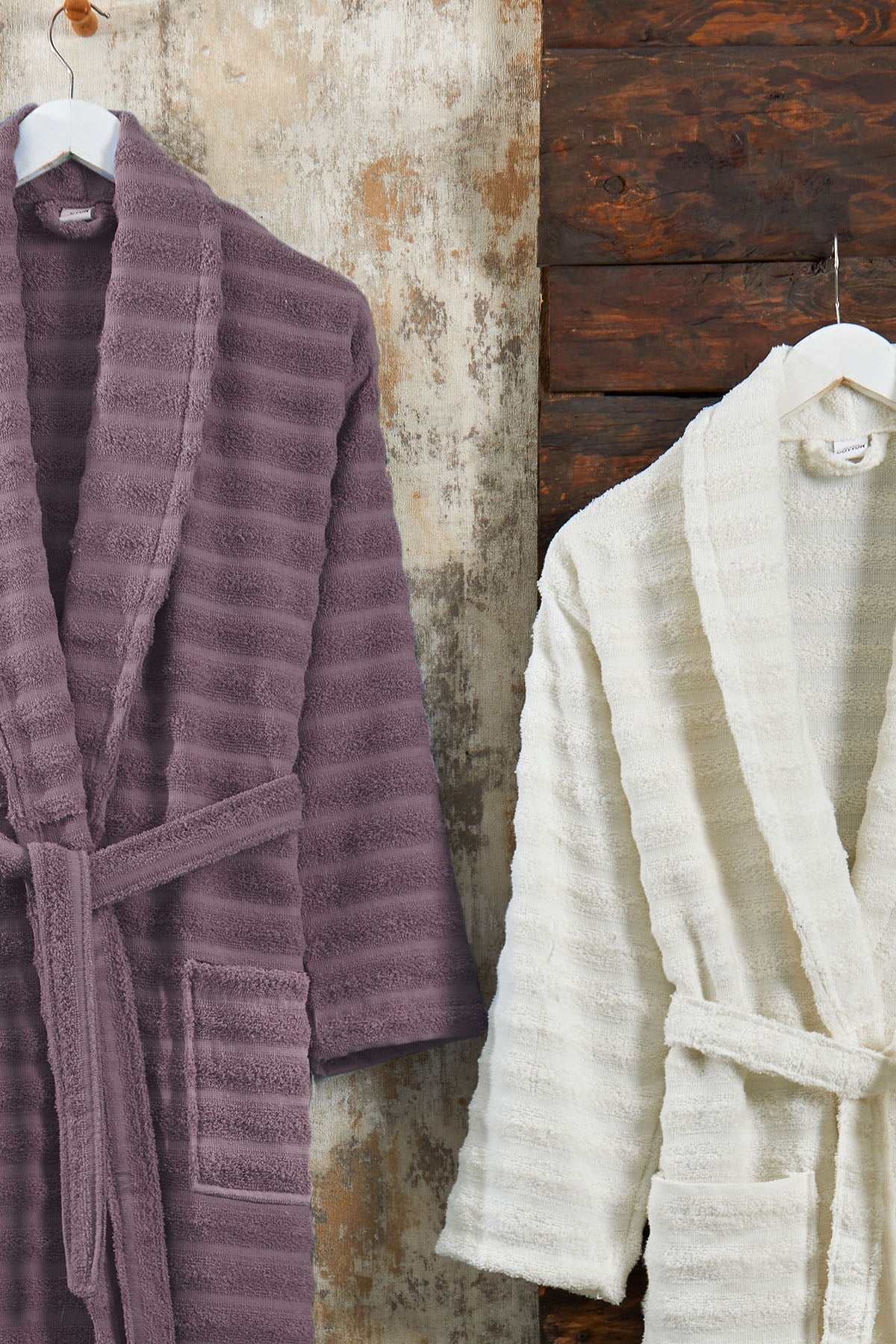 Soft Bathrobe Family Set, 4-Piece Hammam Set (70x135 cm), Plum - Cream