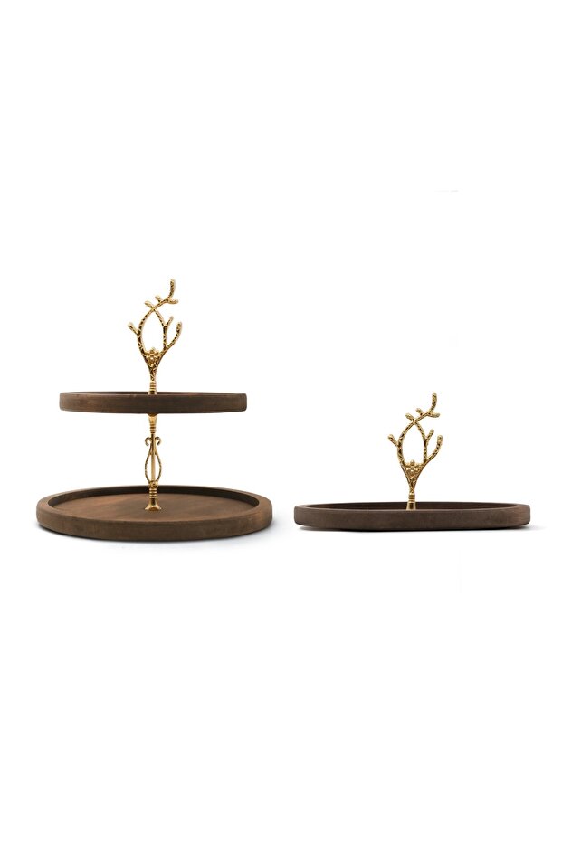 Handcrafted Wooden Presentation Stand 2 Piece Set - Gold