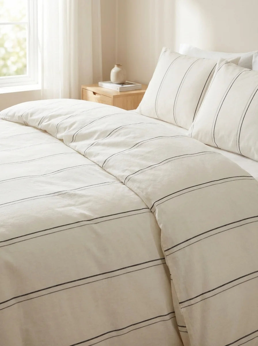 Elara Striped Duvet Cover Set – Ivory