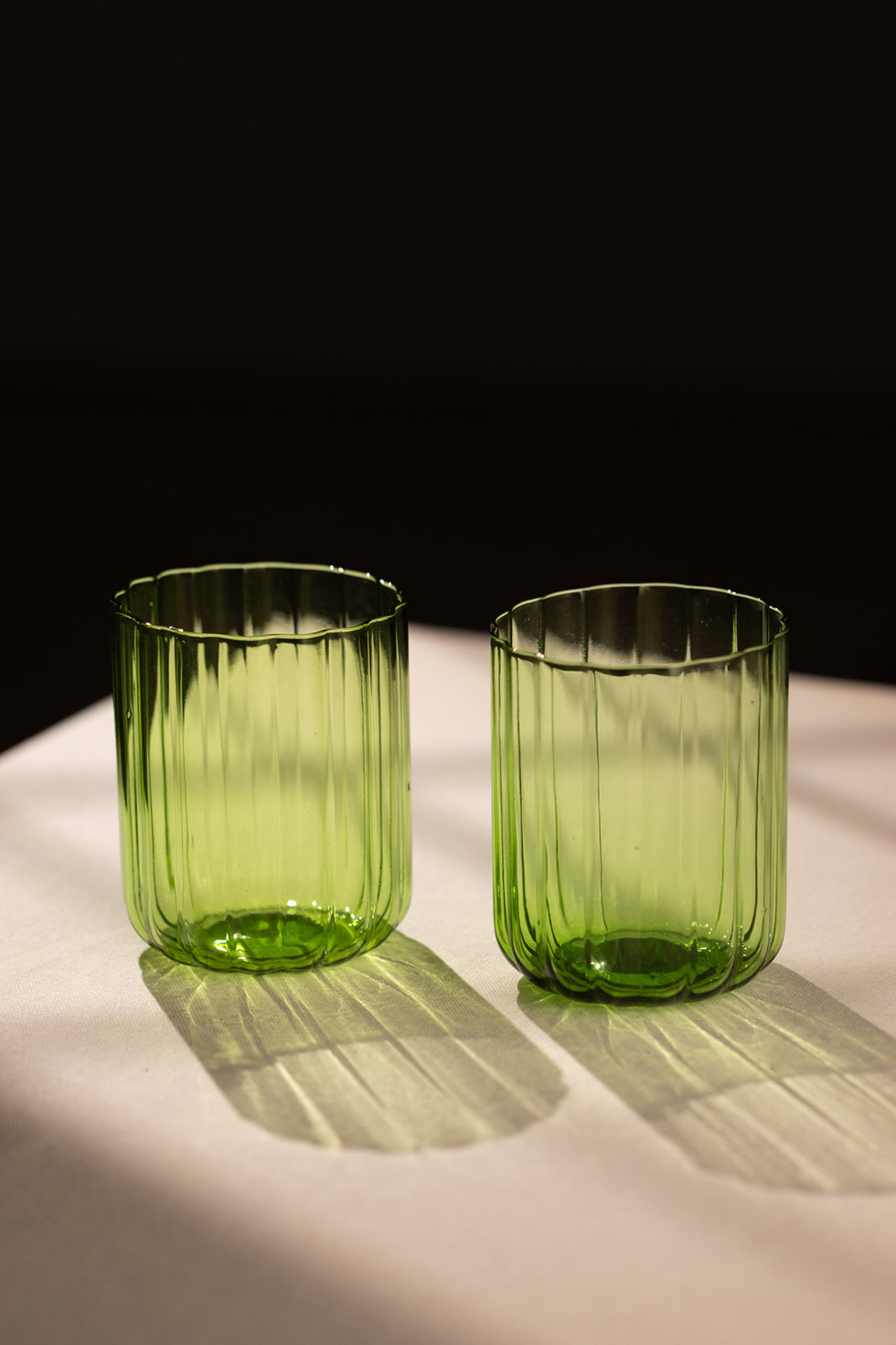 Flower Handmade Self-Colored 2-Piece Water Glass Set, Green, 450 cc