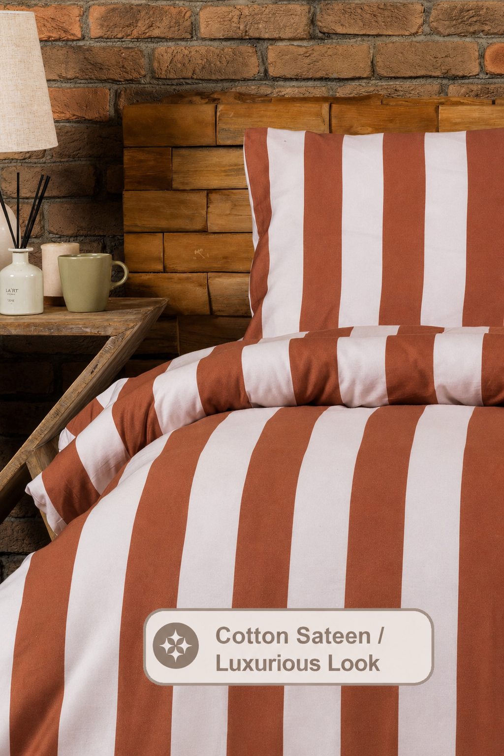 Brad 100% Cotton Satin Double Duvet Cover Set - Coffee