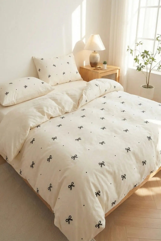 Amelie Bow Duvet Cover Set – Ivory