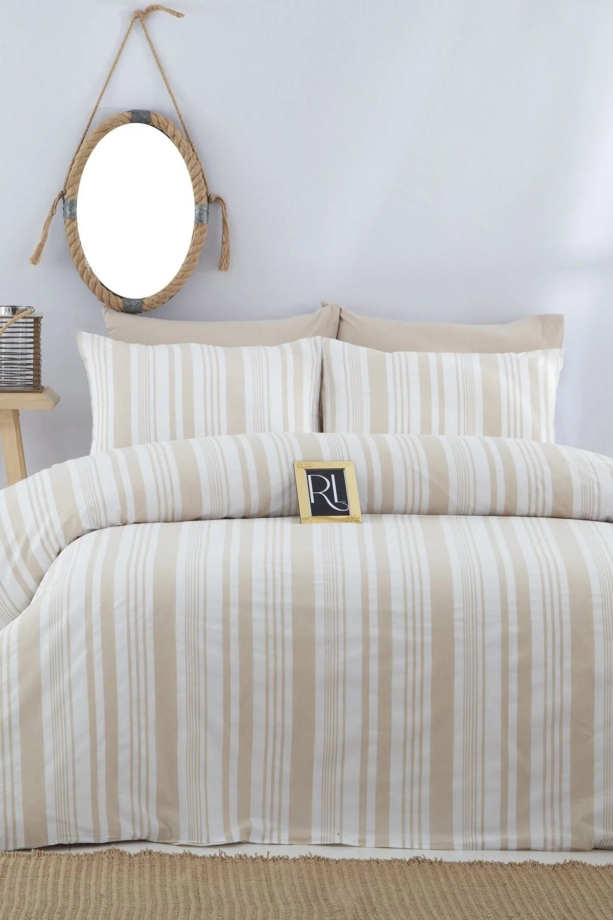 Bohem Striped Cotton Duvet Cover Set – Beige