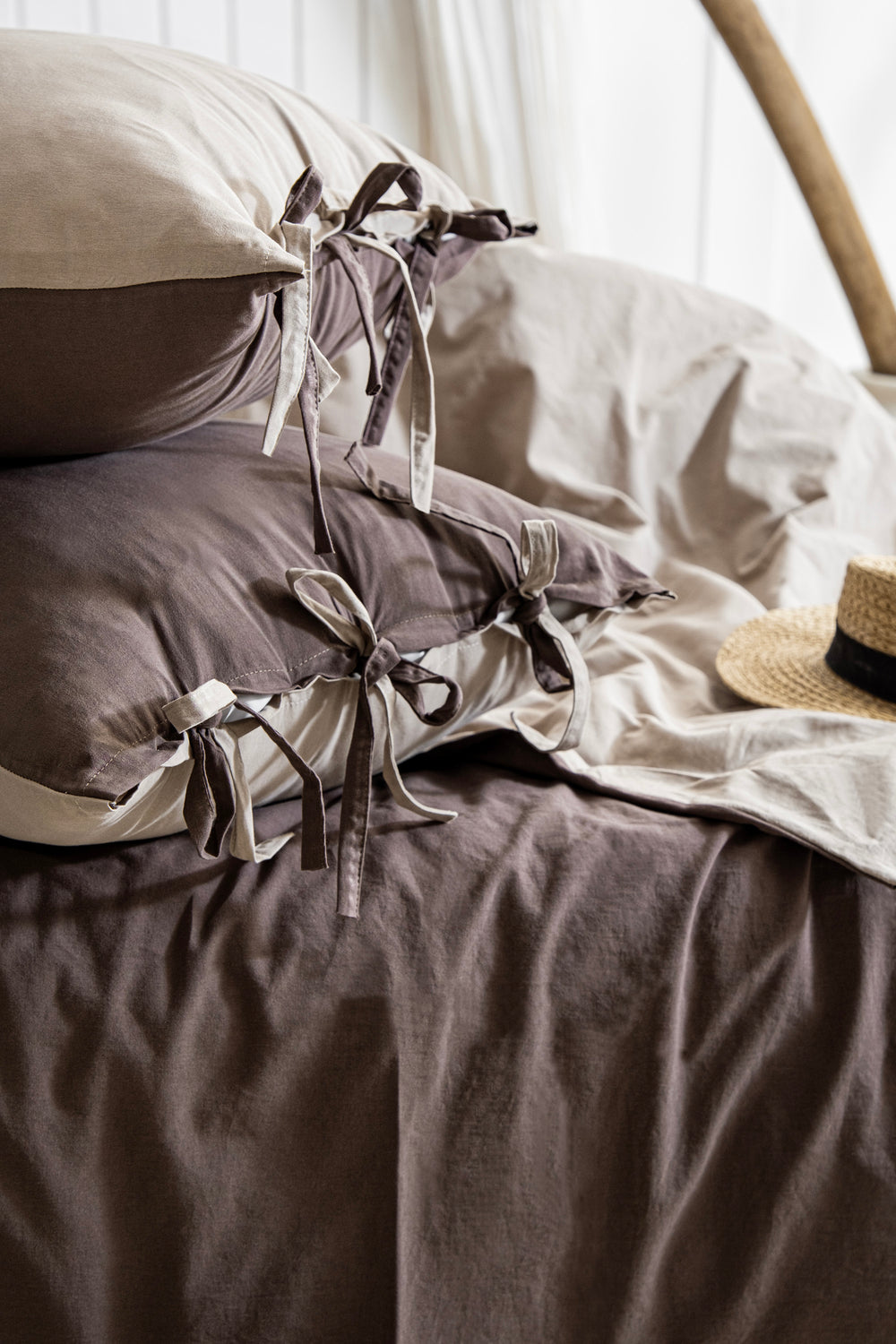 Colorful Washed Cotton Duvet Cover Set – Chocolate Brown & Beige