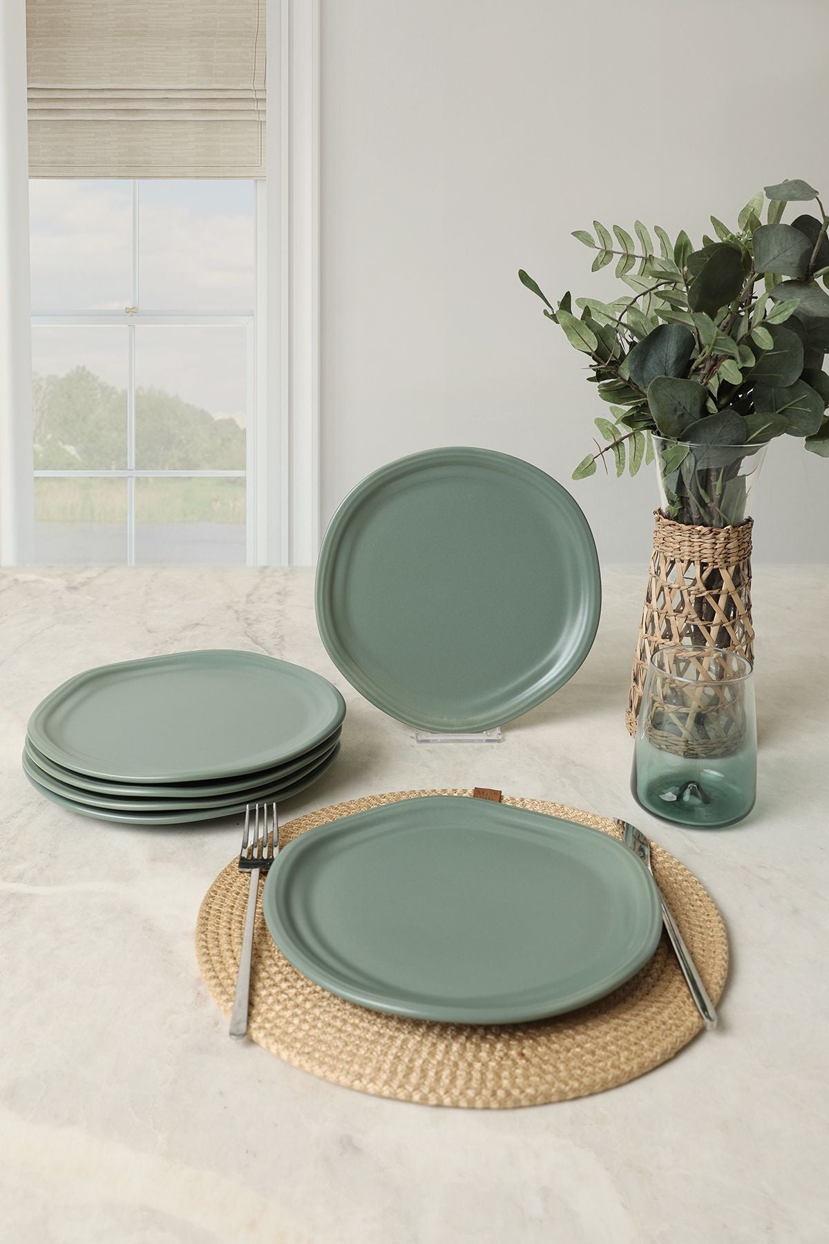 Matte Green Bloom Cake Plate 24 Cm 6 Pieces