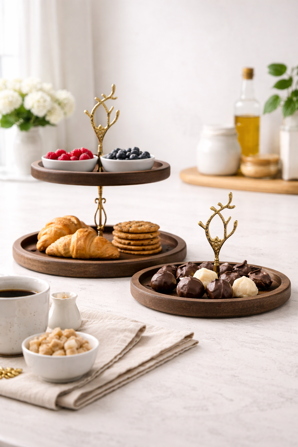 Handcrafted Wooden Presentation Stand 2 Piece Set - Gold