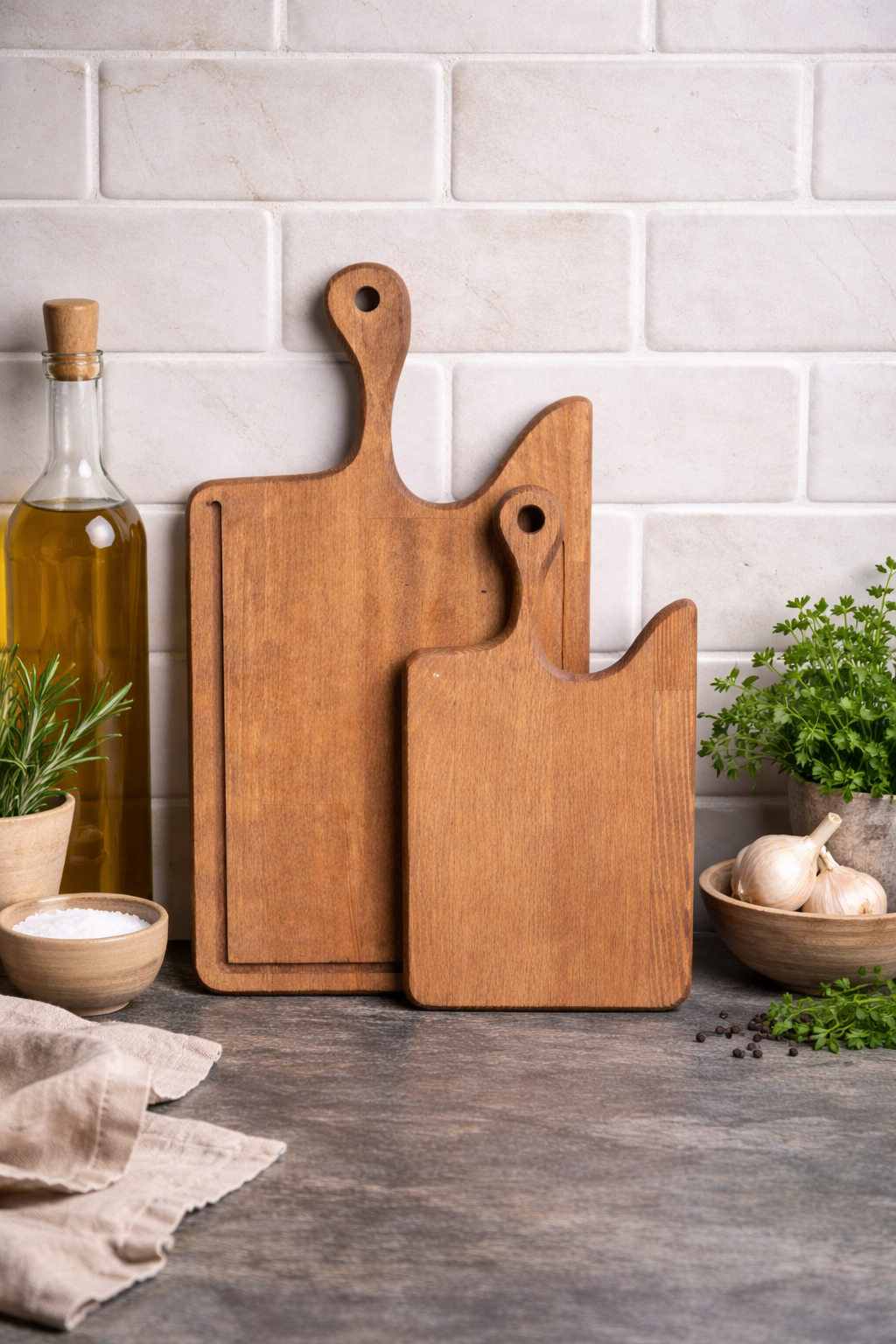 Natural Wood Cutting and Serving Board 2 Pieces Large