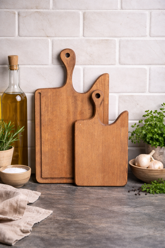 Natural Wood Cutting and Serving Board 2 Pieces Large