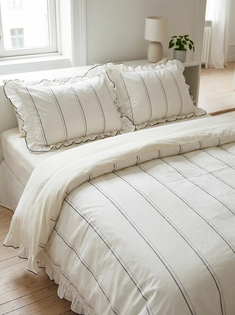 Elara Ruffle Duvet Cover Set – Ivory