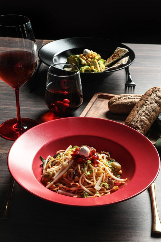 Matte Red Delta Pasta Plate 26 Cm