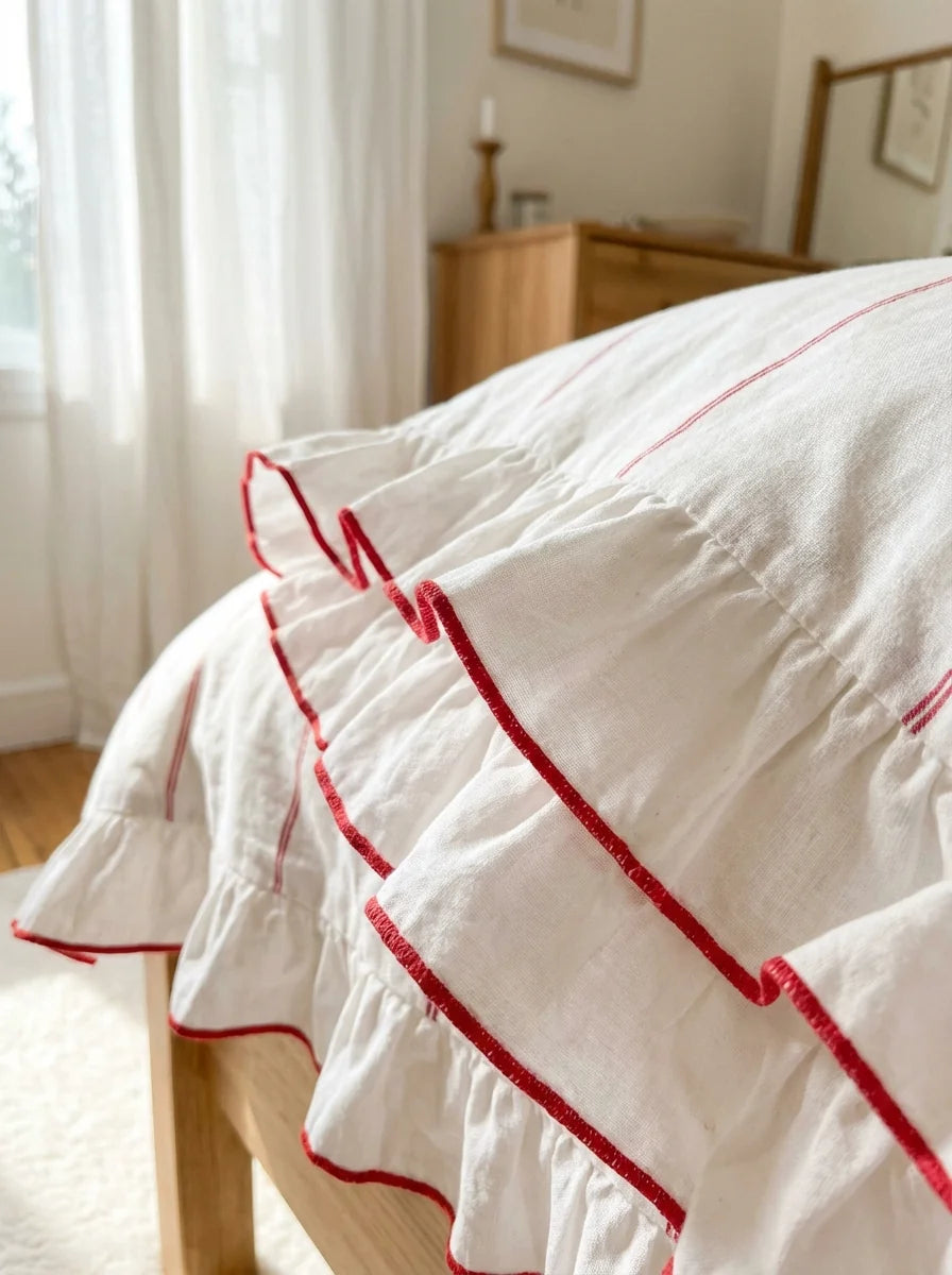 Elara Ruffle Duvet Cover Set –  Red