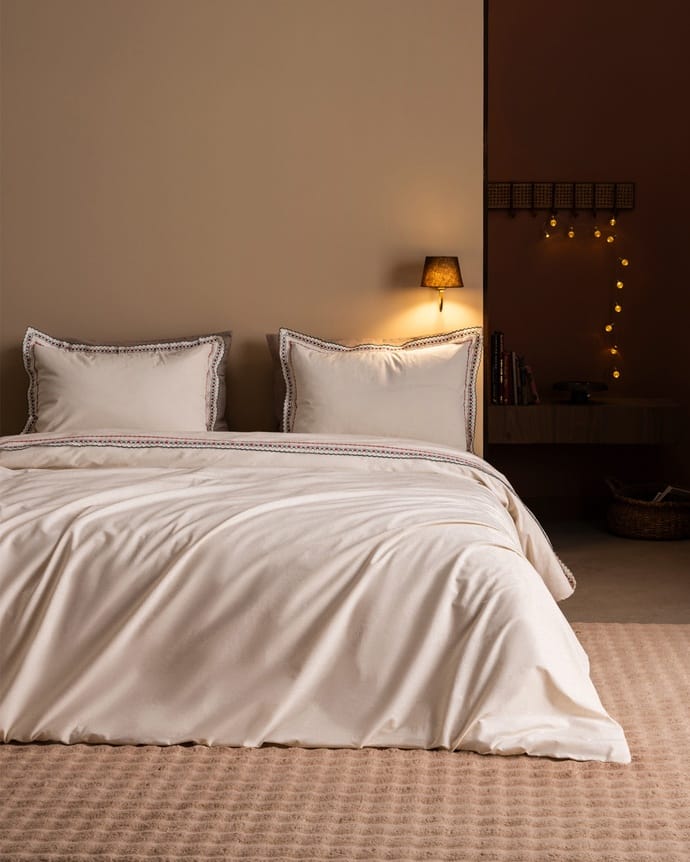 Gao Double 100% Cotton Embroidered Washed Sheet Duvet Cover Set - Ecru