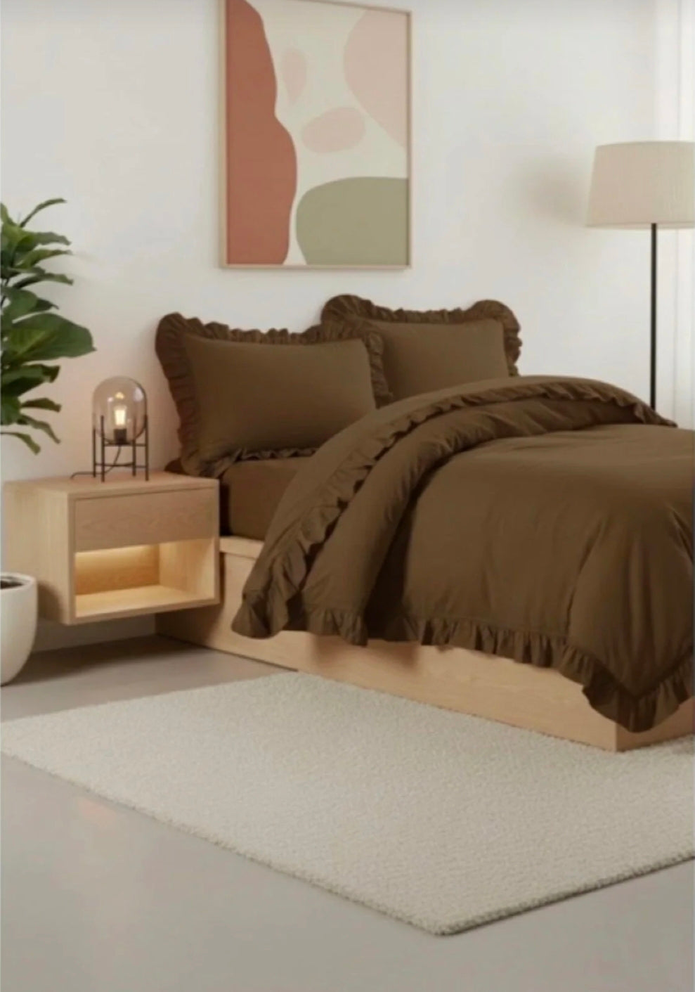 Lilyum 100% Cotton Ruffle Duvet Cover Set – Chocolate Brown