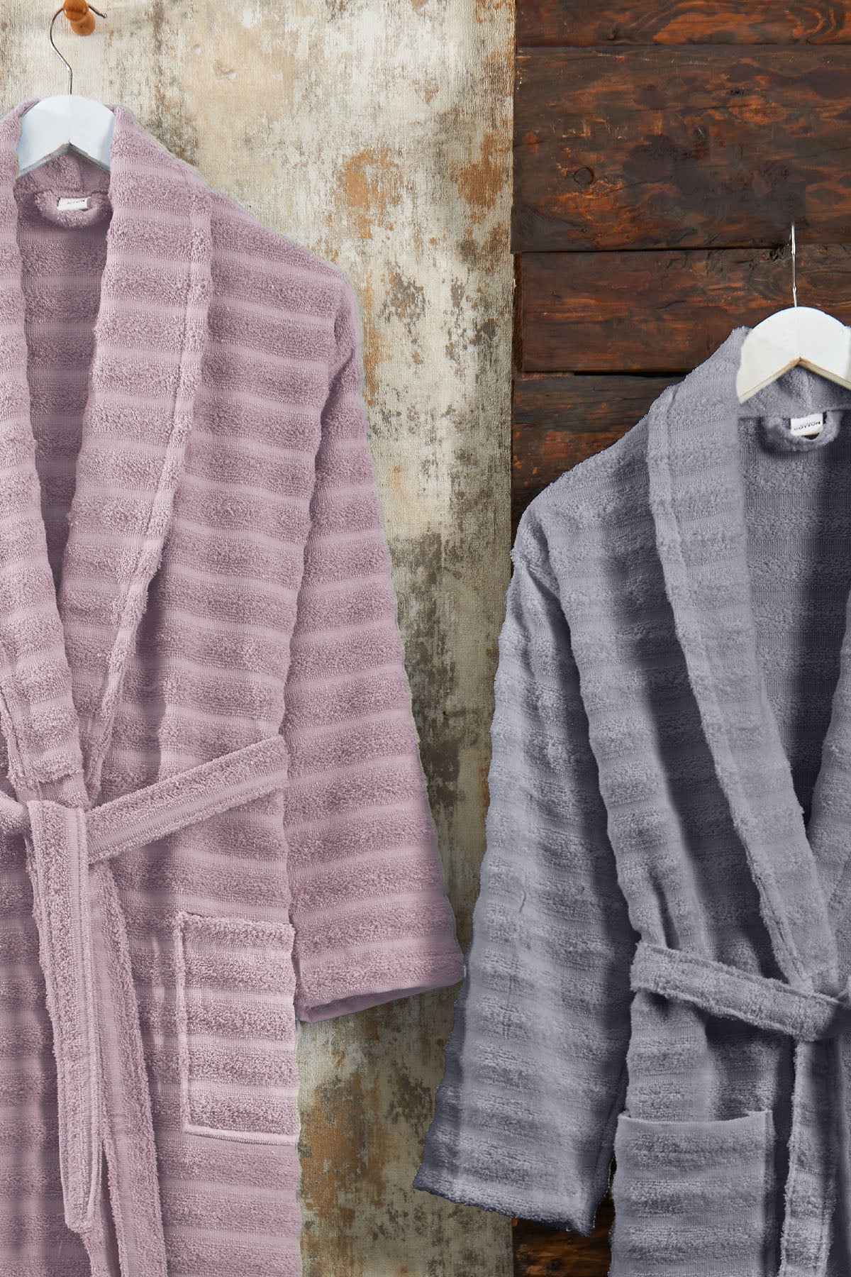 Soft Bathrobe Family Set, 4-Piece Hammam Set (70x135 cm), Rose Pink-Gray