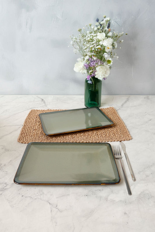 Reactive Green Siera Boat Plate 31*21 Cm 2 Pieces
