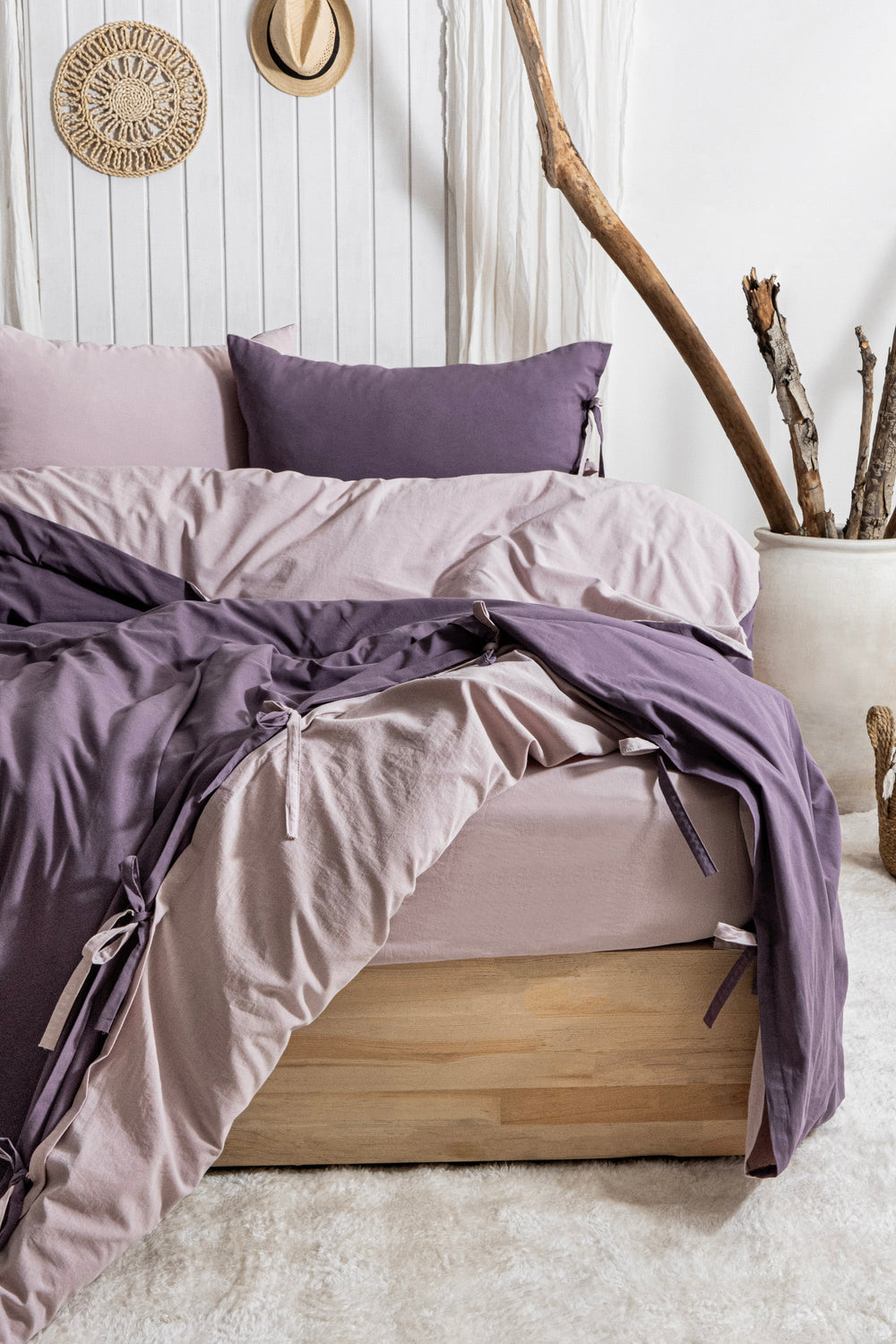 Colorful Washed Cotton Duvet Cover Set – Purple & Lilac