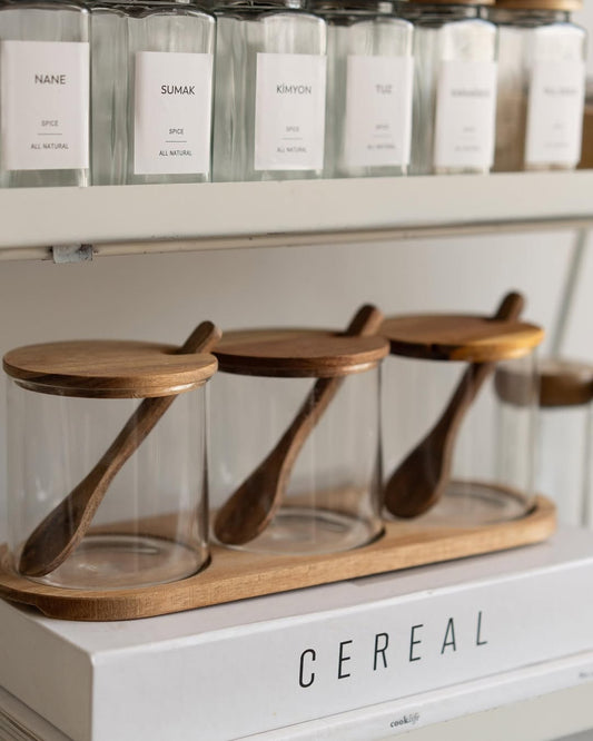 3 Piece Accacia Stand Jars with spoons