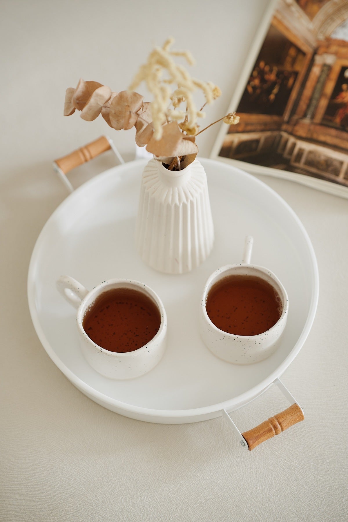 2 Piece Set Wooden Handle Galvanized Metal Trays