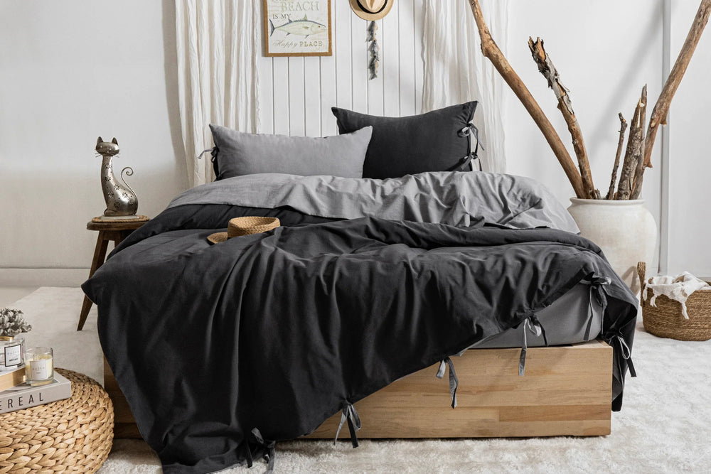Colorful Washed Cotton Duvet Cover Set – Anthracite & Gray
