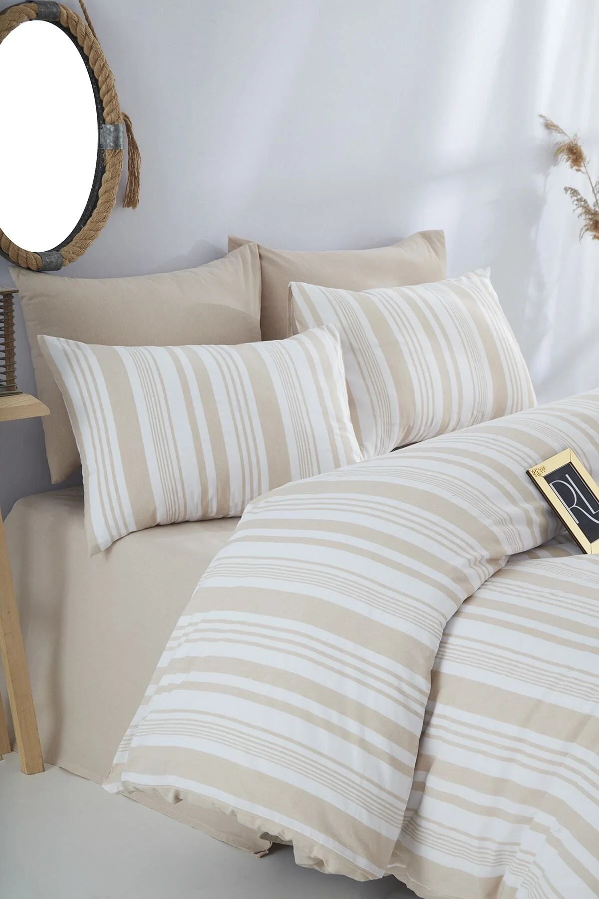 Bohem Striped Cotton Duvet Cover Set – Beige