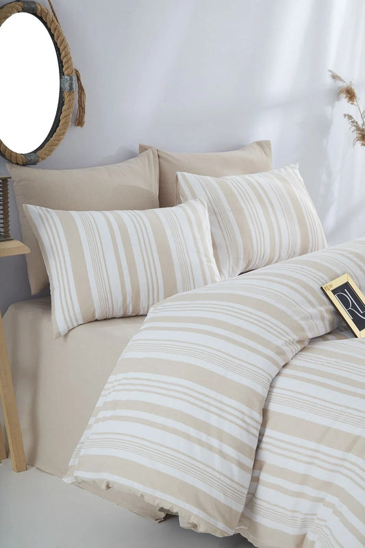 Bohem Striped Cotton Duvet Cover Set – Beige