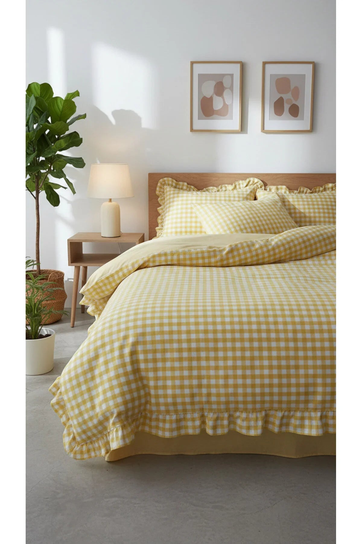 Gingham Ruffle Duvet Cover Set – Yellow