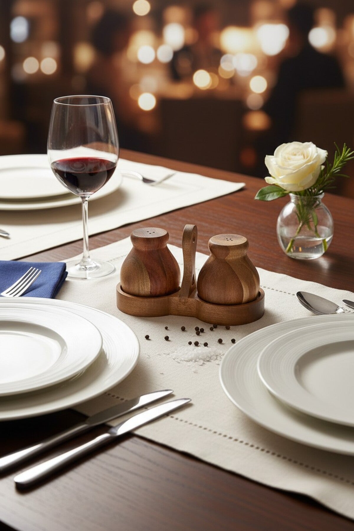 Acacia Noir Salt and Pepper Shaker Set with Stand
